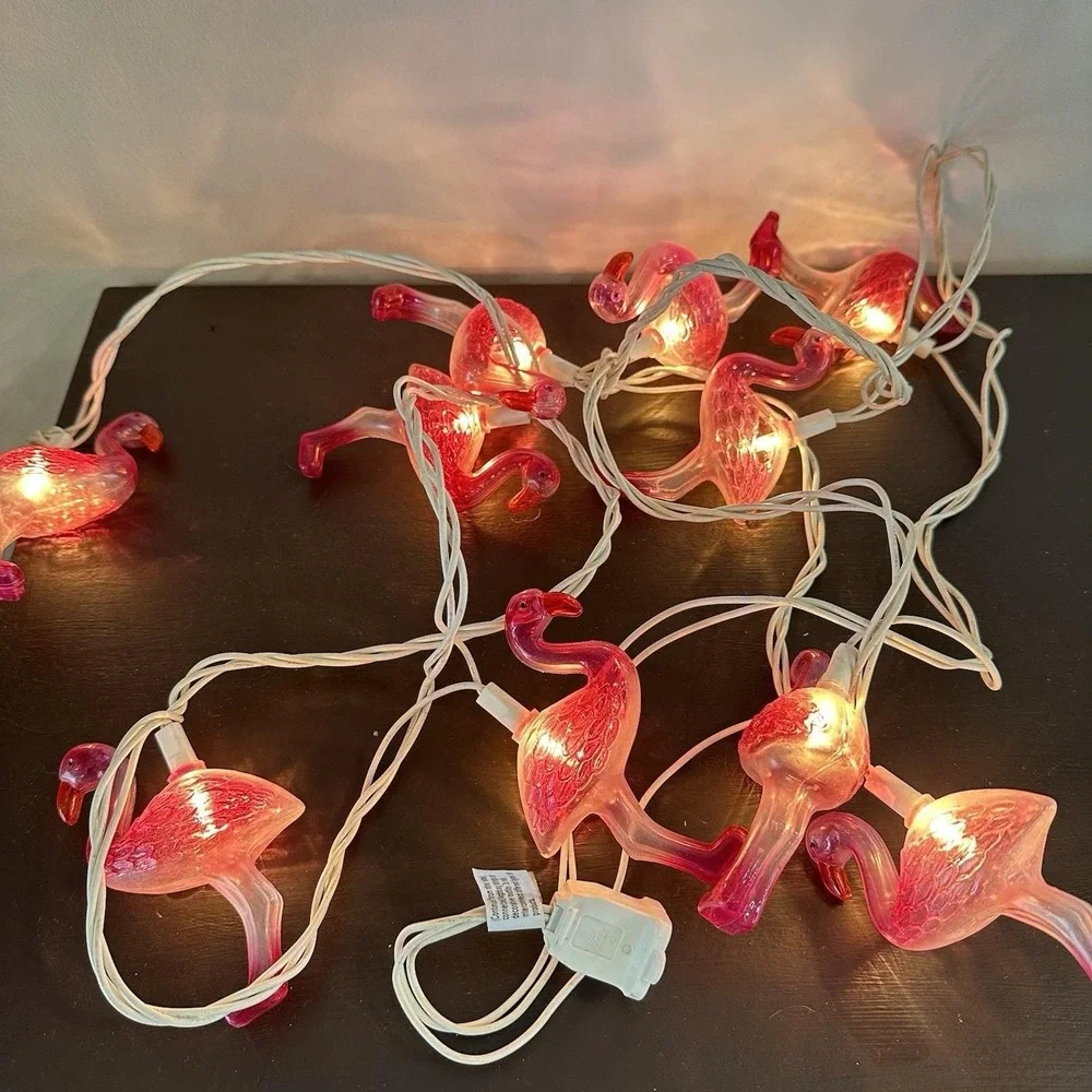 VTG Blow Mold 20 Flamingo‎ String Lights Tropical Party Luau READ Hot Pink